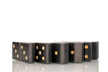 Several dominoes, macro, isolated on white background.