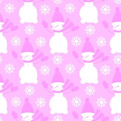 Winter seamless snowman and snowflakes pattern for Christmas wrapping paper and kids notebooks