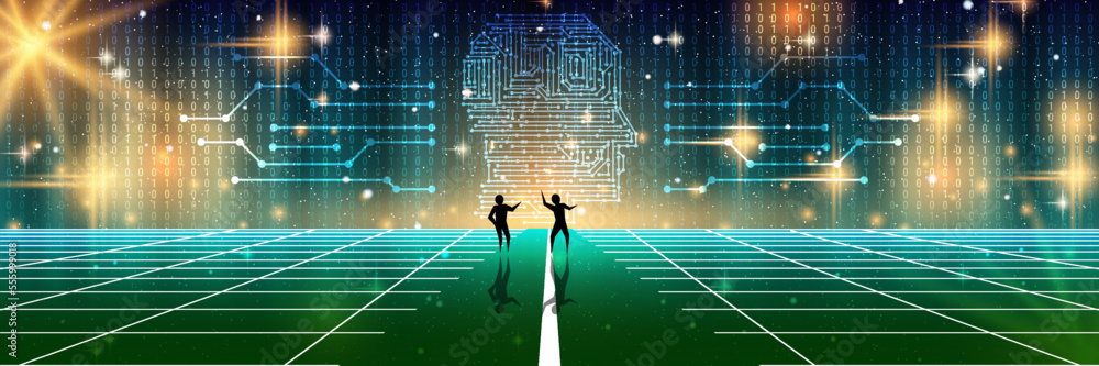 Poster digital mind, artificial intelligence, future technology vector concept illustration. web banner, he
