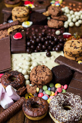 Candies, jelly, chocolates, biscuits and doughnuts