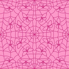 Summer butterfly web seamless animals line art doodle pattern for wrapping paper and kids clothes print and fabrics