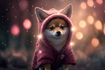 Cute christmas dog in the snow. Generative AI.