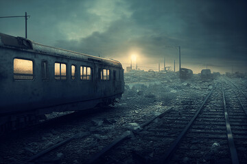 Obraz premium ポストアポカリプスや廃墟系背景の高解像度画像イラスト(AI generated image)