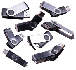 Flash drive in different positions on an isolated background.