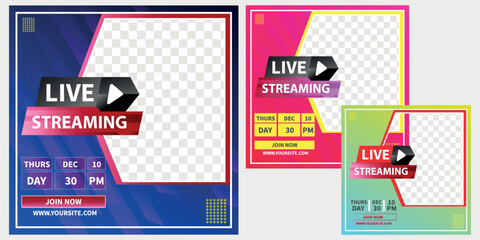 Live streaming post social media post template,  Online class workshop seminar promotion for social media post template 