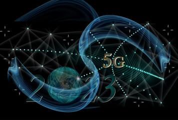 Universal expansion of 5G internet communication networks vector background 2023