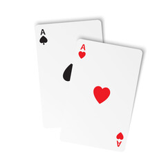 A pair of ace playing poker cards on white background. Vector illustration of two aces. Winning aces