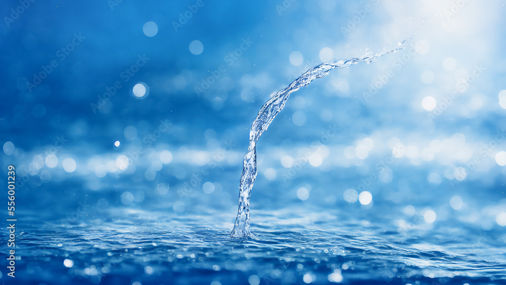 Poster refreshing water falling or splash with blur bokeh background and soft light