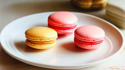 three macaron on the white dishes