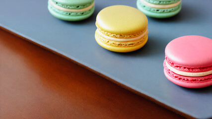colorful macaron on the dishes