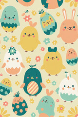 Cartoon Easter characters, Generative Ai 