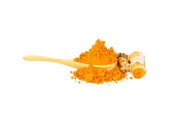 Turmeric and Turmeric powder in spoon  on  transparent  png