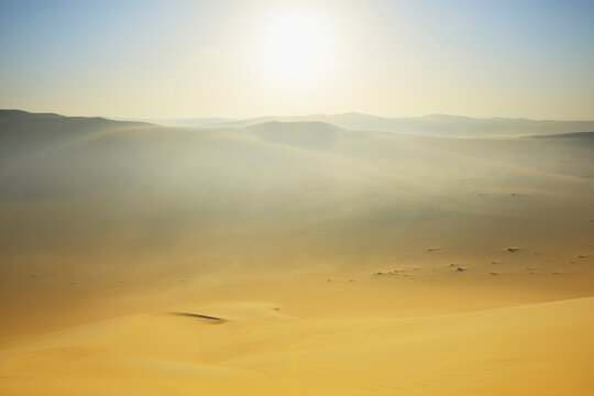 Sun over Sand Dunes with Morning Mist, Matruh, Great Sand Sea, Libyan Desert, Sahara Desert, Egypt, North Africa, Africa