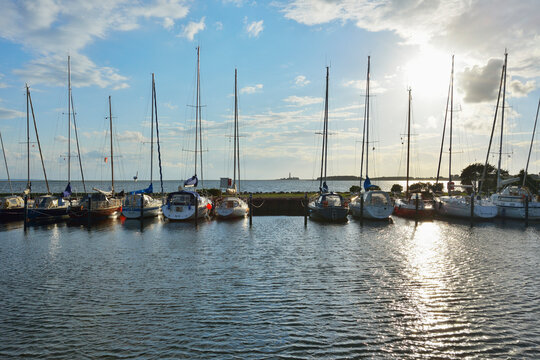 Marina with sailboats, Harbour at Orth, Schleswig-Holstein, Baltic Island of Fehmarn, Baltic Sea, Germany