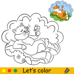 Cute cat eating ice cream coloring with template