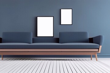 Green modern living room with frame for mockup 3d render