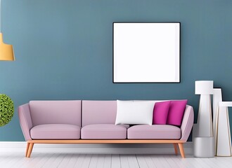 Green modern living room with frame for mockup 3d render