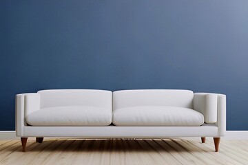 Blue modern living room with empty wall for mockup 3d render