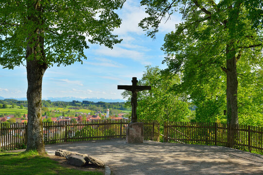 Lookout with Cross, Kloster Andechs, Andechs, Upper Bavaria, Bavaria, Germany