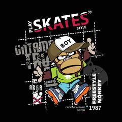 monkey funny play skates tee graphic typography for print t shirt illustration vector art