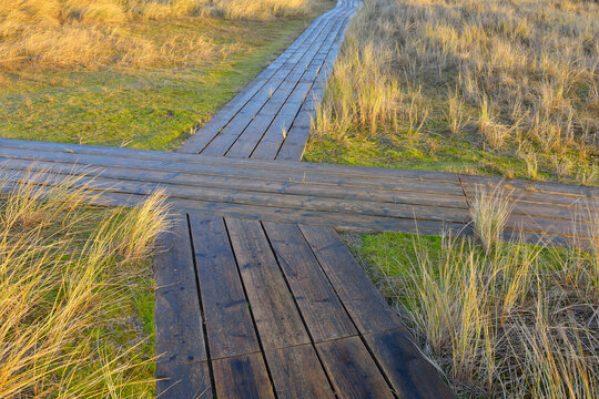 Crossing on Wooden Planks, Boardwalk Path between Dunes, Helgoland, North Sea, Island, Schleswig Holstein, Germany