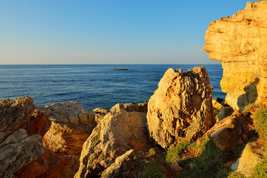 Rocky Coast in Summer, La Couronne, Martigues, Cote Bleue, Mediterranean Sea, Bouches-du-Rhone, Provence-Alpes-Cote d'Azur, France