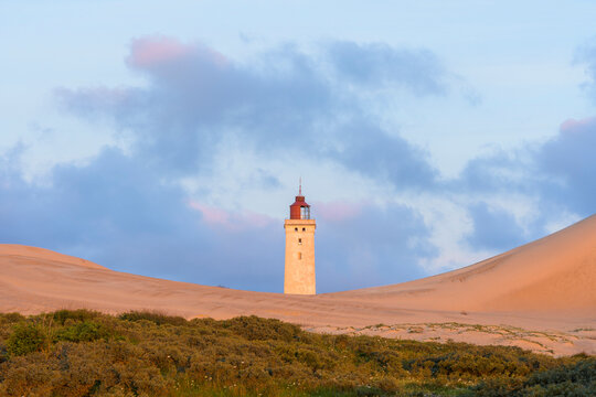Lighthouse and Dunes at Dawn, Rubjerg Knude, Lokken, North Jutland, Denmark