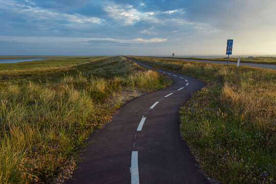 Winding Bikeway on Headland in the Morning, Thy National Park, Agger, North Jutland, Denmark