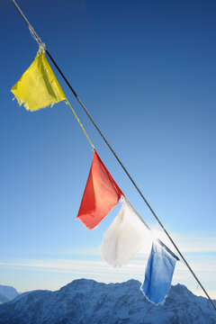 Buddhist Prayer Flags at Summit, Steinplatte, Waidring, Tyrol, Austria