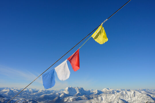 Buddhist Prayer Flags at Summit, Steinplatte, Waidring, Tyrol, Austria