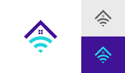 Smart home logo with house roof and signal symbol