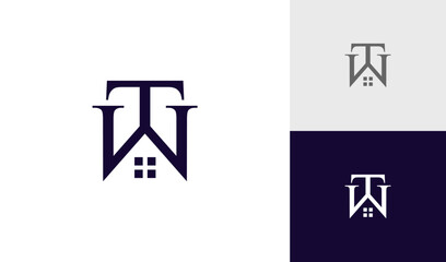 Letter TW logo with house roof