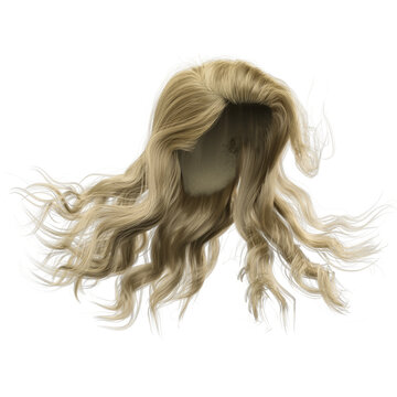Windblown long wavy hair on isolated white background, 3D Illustration, 3D Rendering