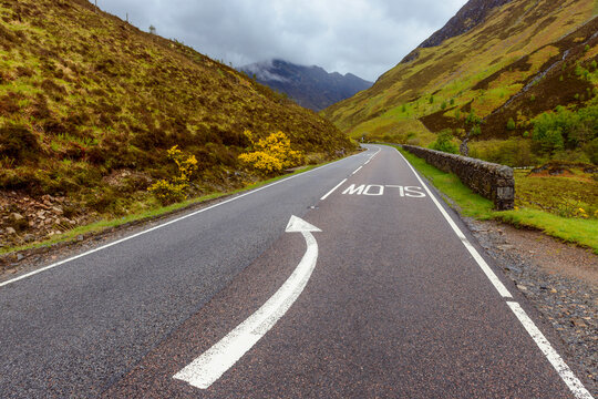 Typical Scottish country road in the highlands of Scotland, United Kingdom