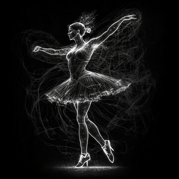 abstract drawing of a ballerina with light scratches around her