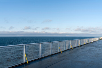 Ferry deck without people on the ocean