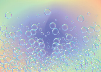 Bubble foam. Detergent and shampoo suds for bath. Soap.