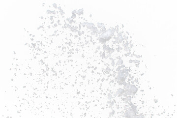 Photo image of falling down snow, heavy big small size snows. Freeze shot on black background isolated overlay. Fluffy White snowflakes splash cloud in mid air. Real Snow high speed shutter