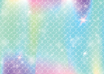 Princess mermaid background with kawaii rainbow scales pattern.