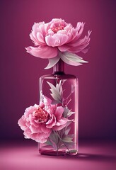 Flower in perfume bottle, abstract fashion background ,made with Generative AI