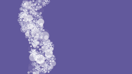 Snowflake banner with ultraviolet snow. New Year backdrop. Winter frame for flyer, gift card, invitation, business offer and ad. Christmas trendy background. Holiday frosty snowflake banner