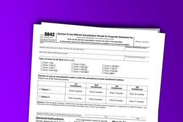 Fototapeta premium Form 8842 documentation published IRS USA 44238. American tax document on colored