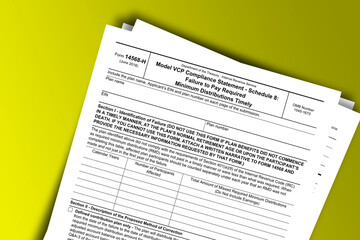 Naklejka premium Form 14568-H documentation published IRS USA 06.28.2018. American tax document on colored