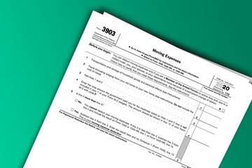 Naklejka premium Form 3903 documentation published IRS USA 44053. American tax document on colored