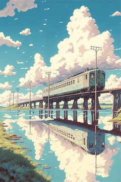 A old abandoned Japanese train crossing with a river running under a bridge.