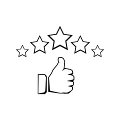 Thumbs up and five stars, a sign of quality. Black stroke.