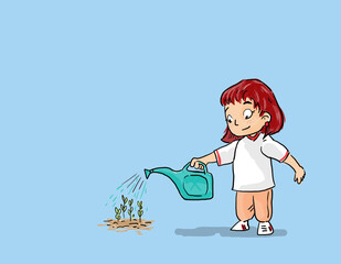 The Girl watering flowers