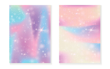 Unicorn background with kawaii magic gradient. Princess rainbow hologram.