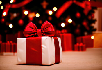 White Christmas present with a red bow