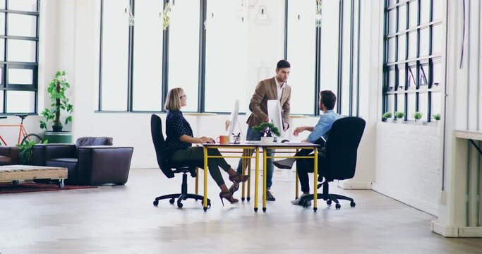 Partnership, handshake and people with business deal in office, greeting employee or partner. B2b network, collaboration and management team work on design project, strategy and proposal in meeting